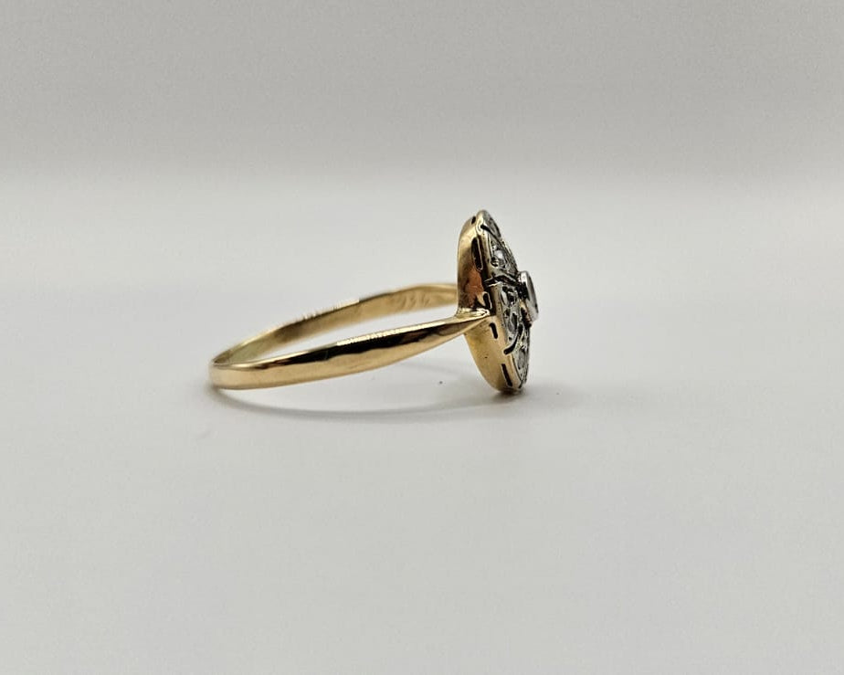 Bague-18 carats Or blanc,Or jaune-Diamant- Art déco des années 1930 vintage

